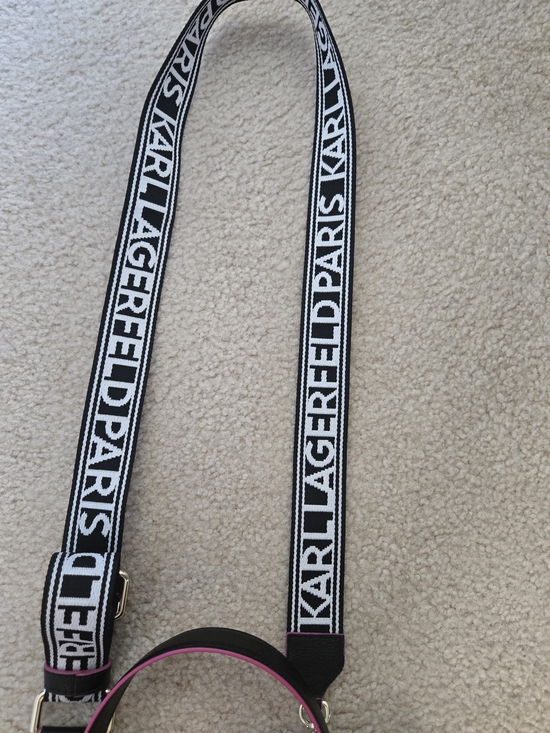 Karl Lagerfeld Handbags - Karl Lagerfeld Black & White Logo Strap with Pink Accent NEW WITH TAGS!!!